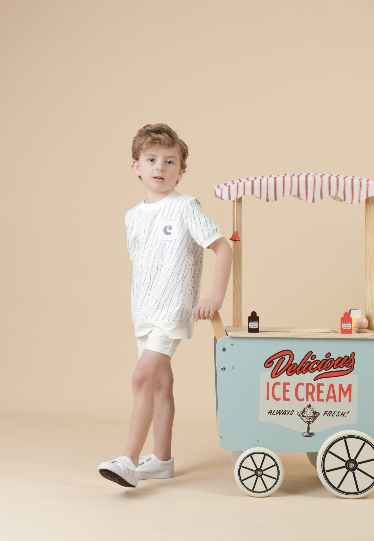 Boys Blue & White Wavy T-Shirt