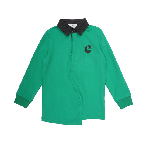 Boys Green/Black Denim Polo