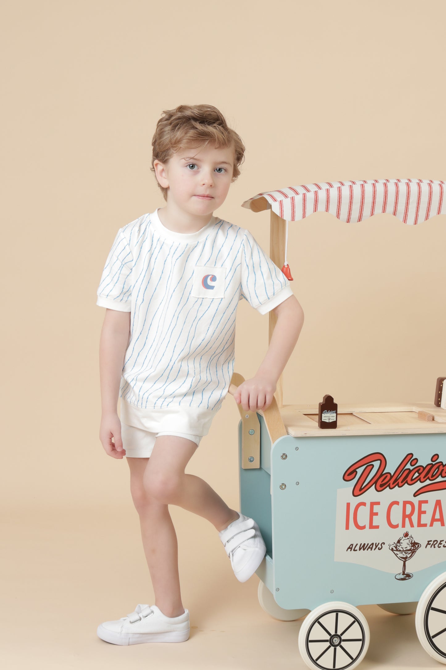 Boys Blue & White Wavy T-Shirt