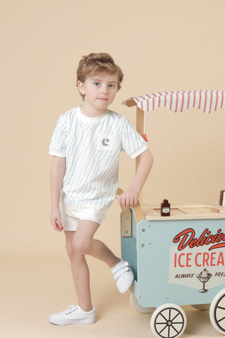 Boys Blue & White Wavy T-Shirt - hover