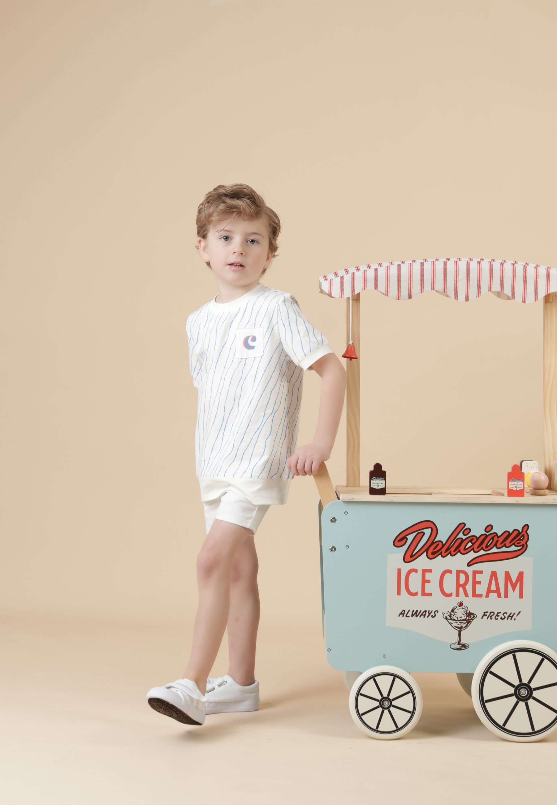 Boys Blue & White Wavy T-Shirt