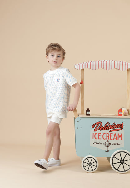 Boys Blue & White Wavy T-Shirt