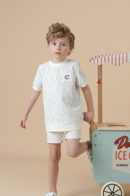 Boys Blue & White Wavy T-Shirt