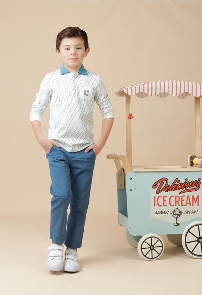 Boys Blue & White Wavy Polo