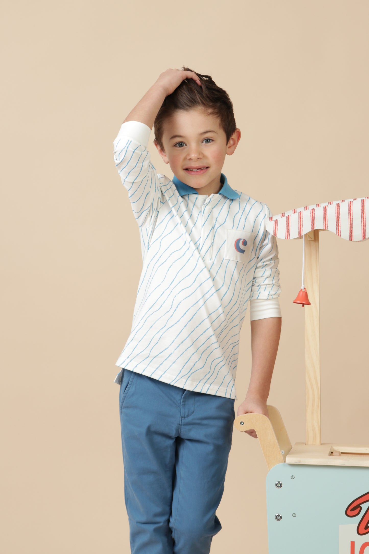 Boys Blue & White Wavy Polo